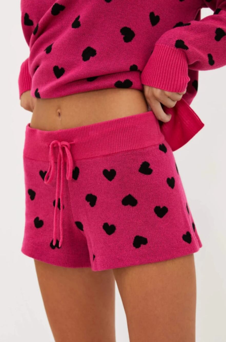 BEACH RIOT Women's Balboa Knit Shorts Small Pink Black Candy Heart NWT